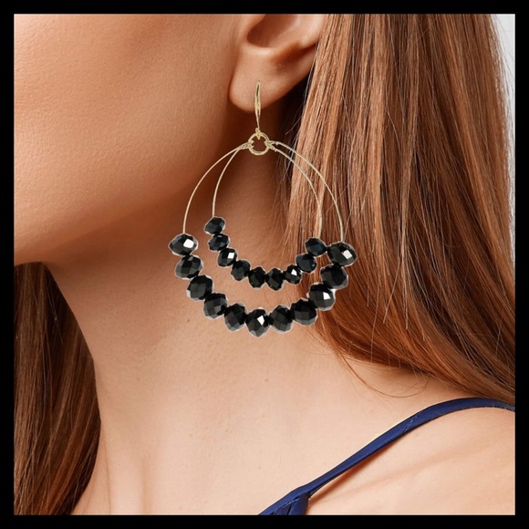 Amrita Singh Gold Tone Brass 2-Tier 
Hoop Earring With Resin Bead Embellishments - Picture 2 of 3